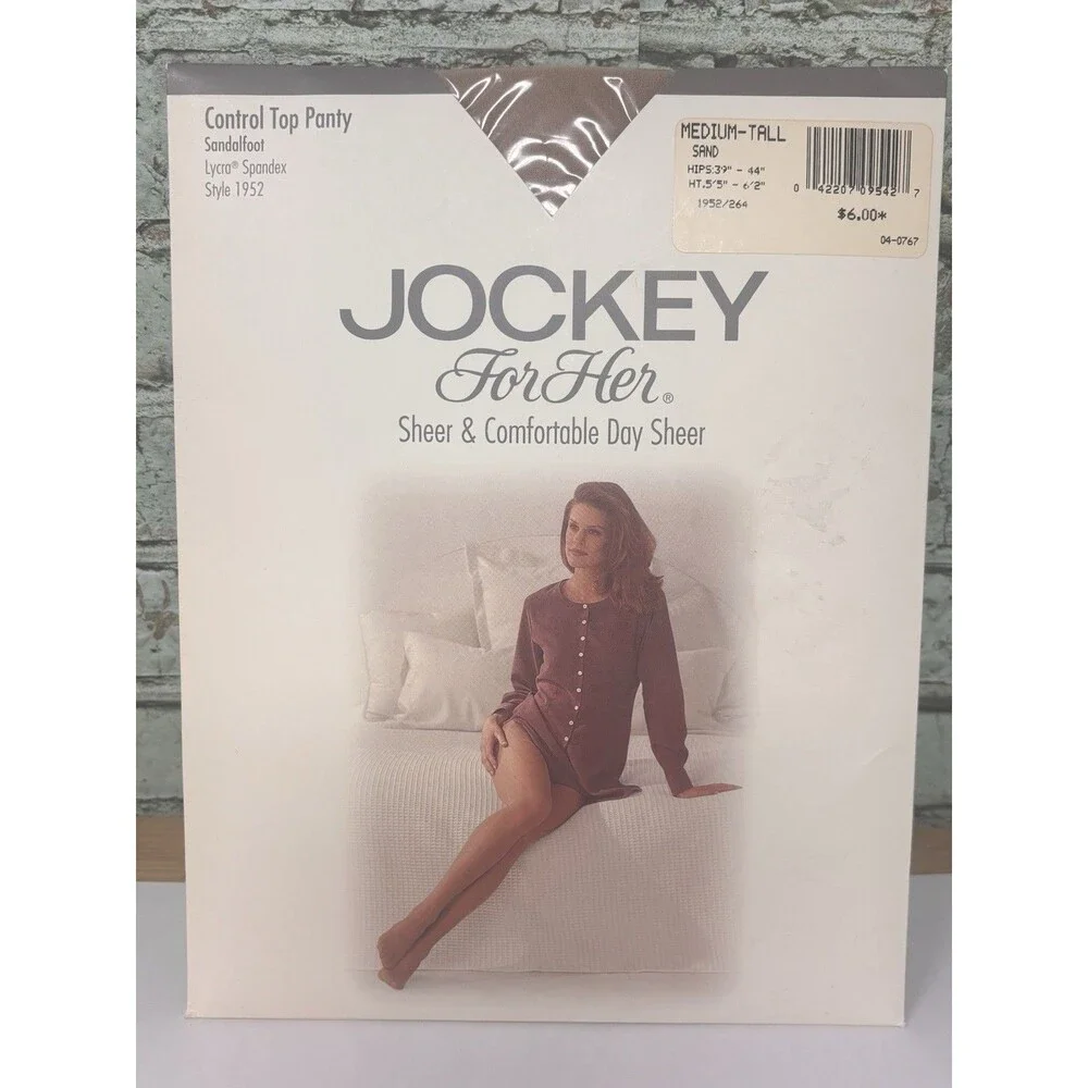 Vtg Jockey For Her Control Top Pantyhose Sandalfoot-SAND-Medium-Tall USA Made